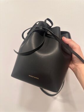 Mansur Gavriel Black Leather Bucket Bag with Drawstring